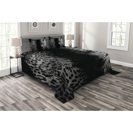 Black And White Bed Spreads Black and White Bedspread Set, Leopards with Blue Eyes Aggressive Powerful Wildcat Profile Print, Decorative Quilted Coverlet Set with Pillow Shams Included, Black White Blue, by Ambesonne ()