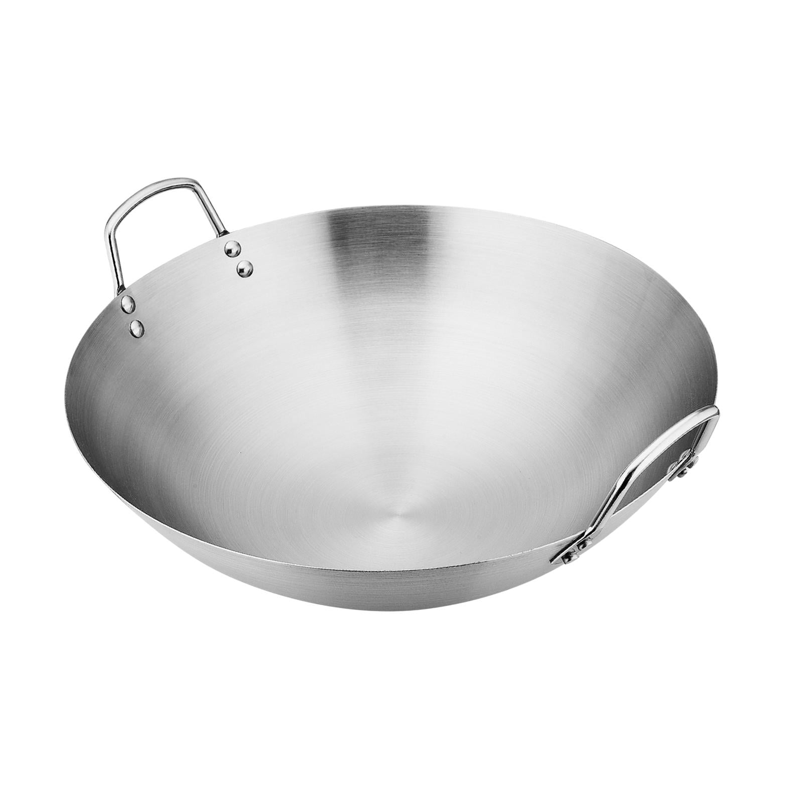 BESTonZON Polished Stainless Steel Wok, 10 Inch Round Bottom Wok with 2  Loop Handles, Large Capacity Wok for Kitchen Home Restaurant