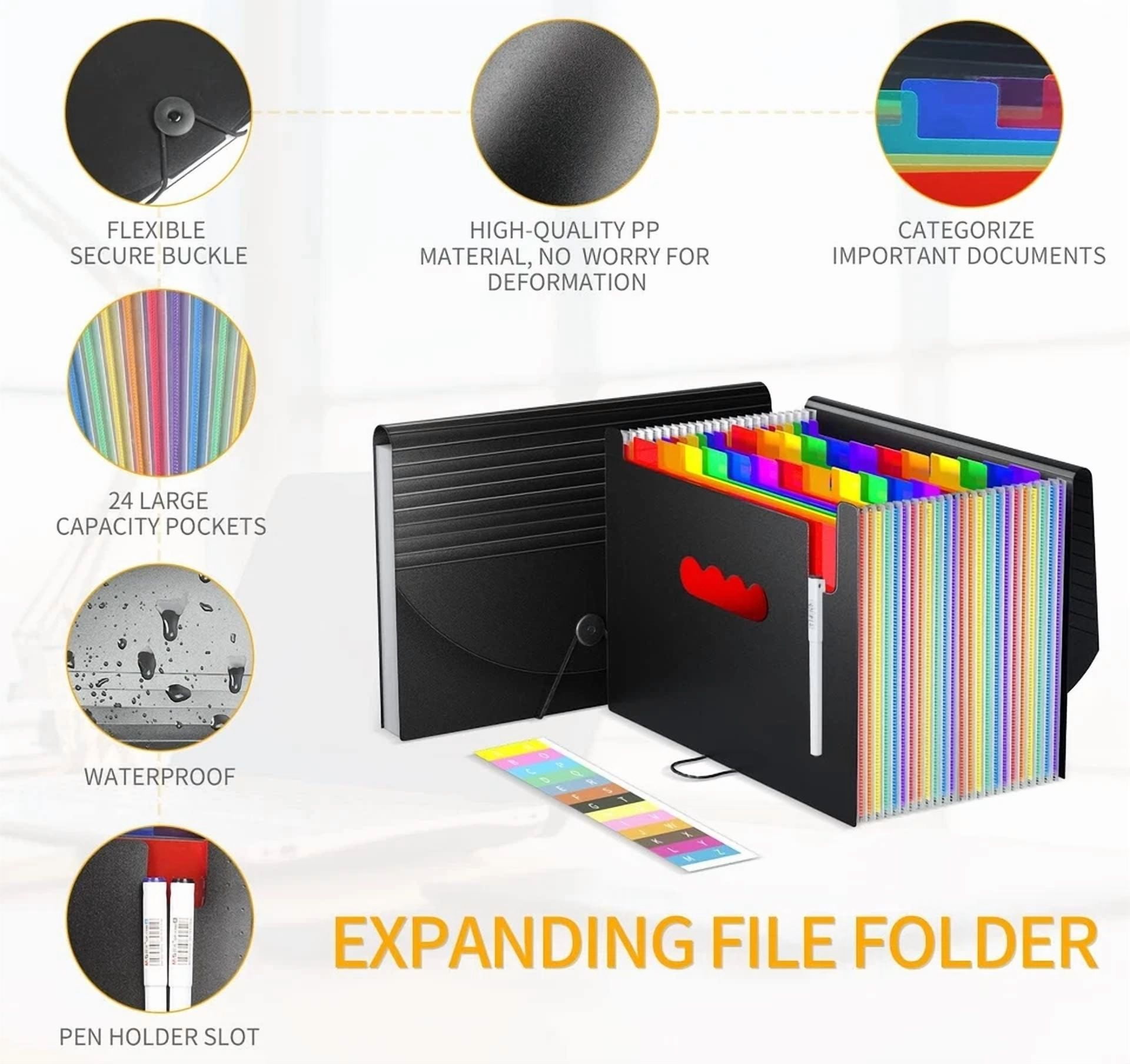 24 Pockets Expanding File Folders Accordian File Organizer Storage Box
