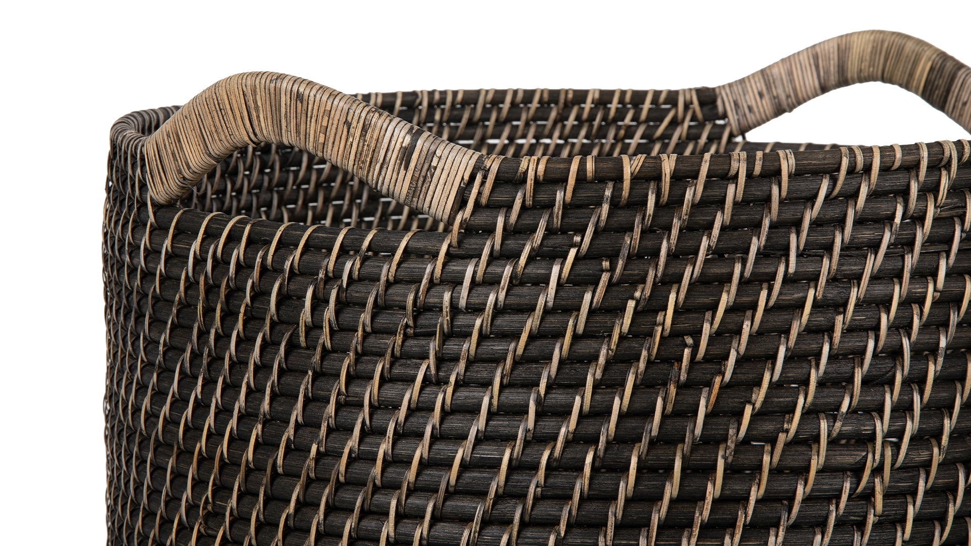 Kouboo Laguna Round Rattan with Ear Handles Basket for Organizing, Living Room, Blankets, Toy Bin, Laundry and Plants, Black Wash