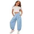 thumbnail image 4 of LYHaoo Girls Summer Beach Pants Comfortable Casual Trousers For Big Kids Pure Color Long Bottoms Casual Pants for Girls(Blue), 4 of 7