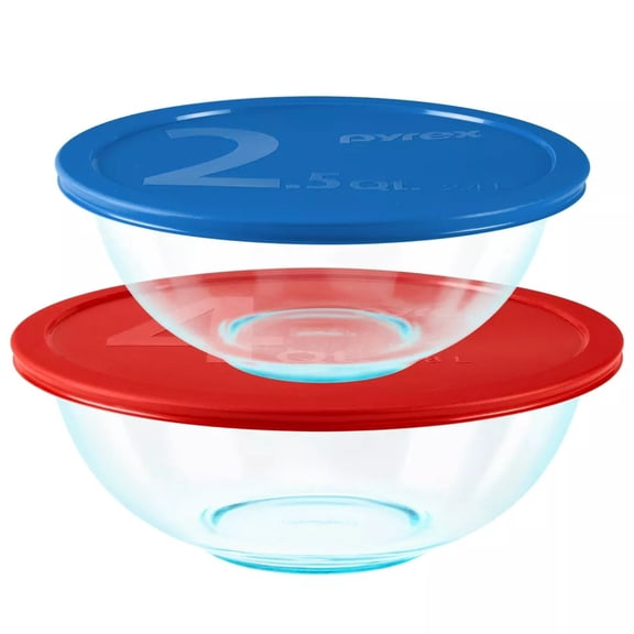2pc 4qt and 2.5qt Glass Mixing Bowls with Plastic Lids