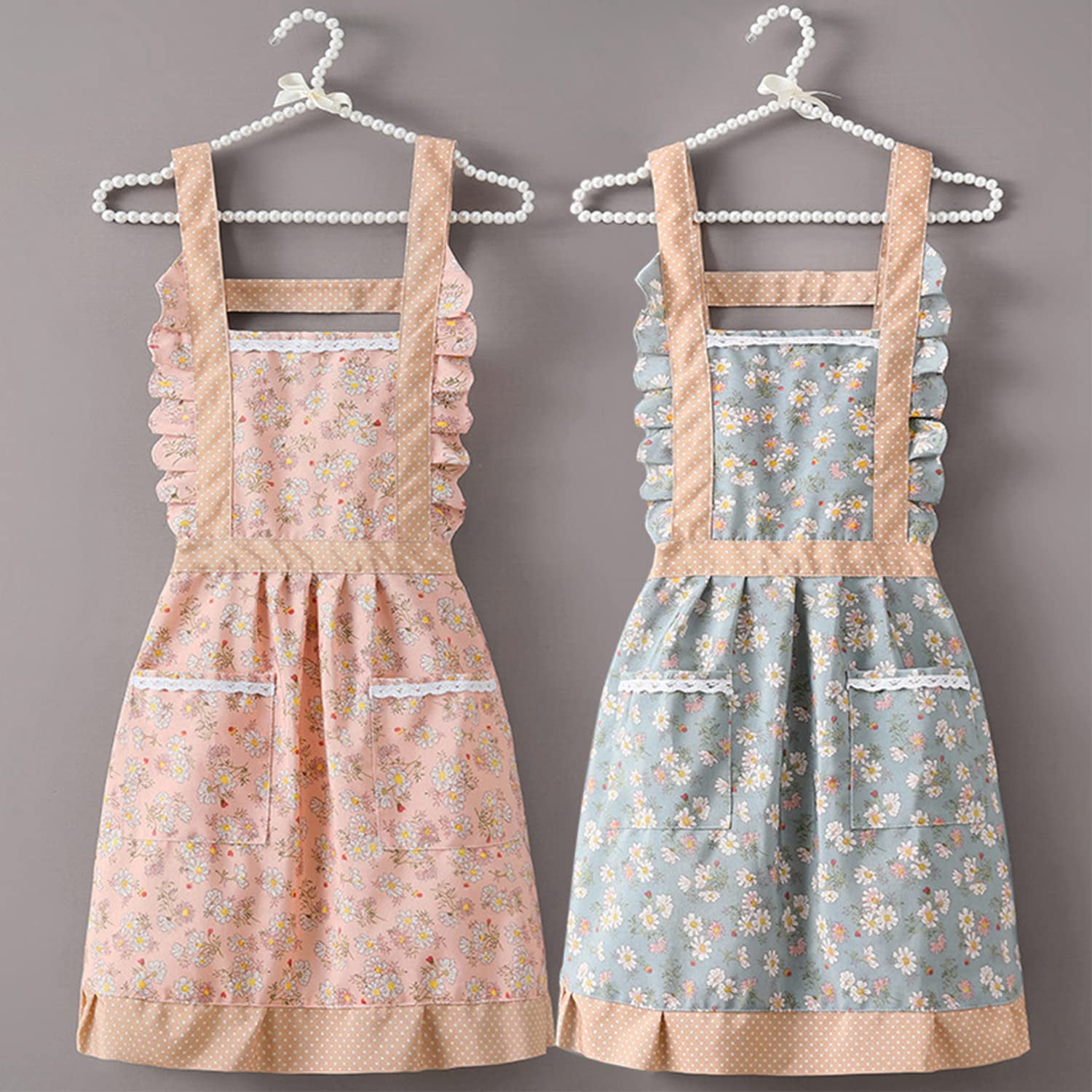 Holzlrgus Floral Cotton 2-Pocket Vintage Gardening Cooking Apron with Pocket