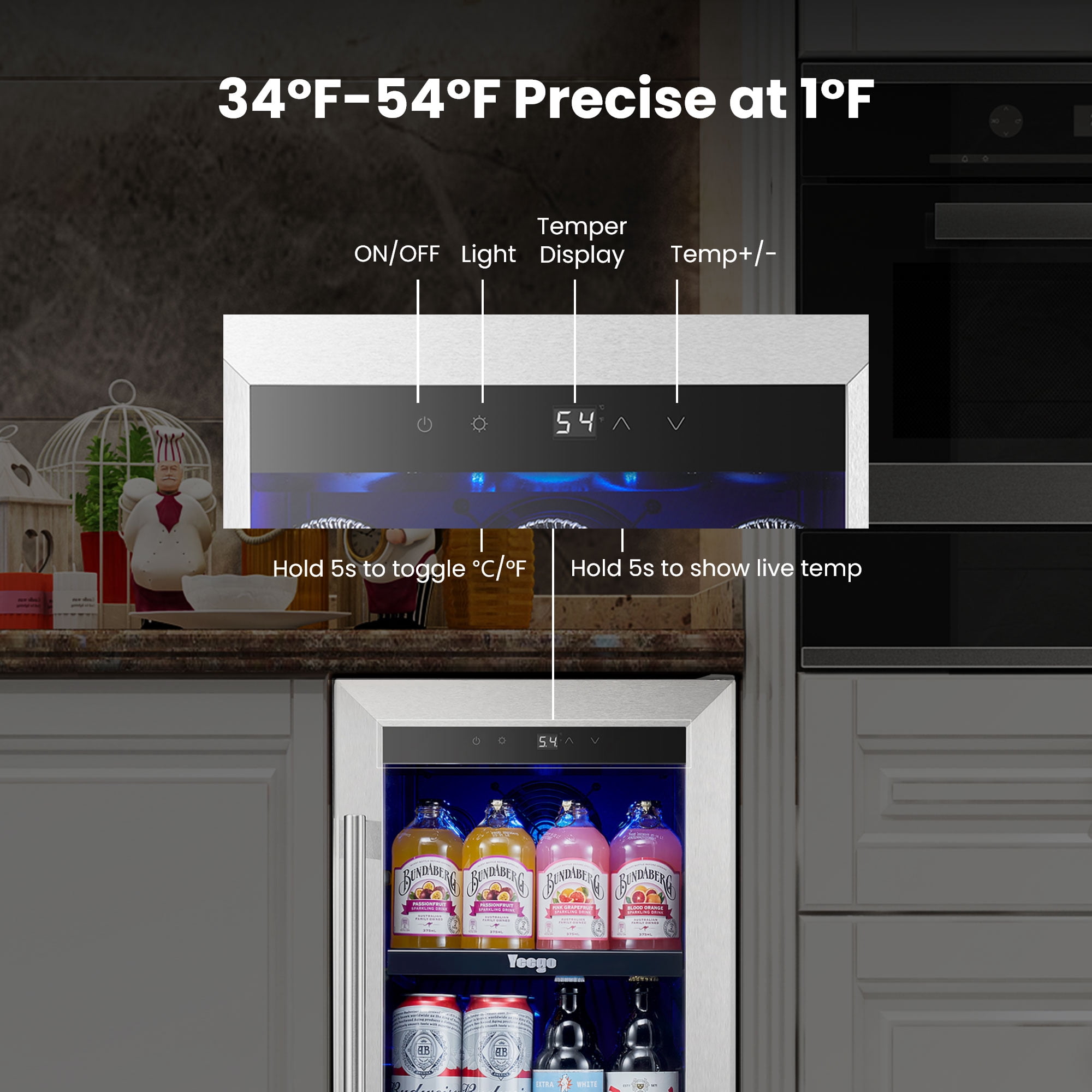 Yeego 80 Cans 15 Inch Beverage Refrigerator, Stainless Steel Built-in/Freestanding Cooler