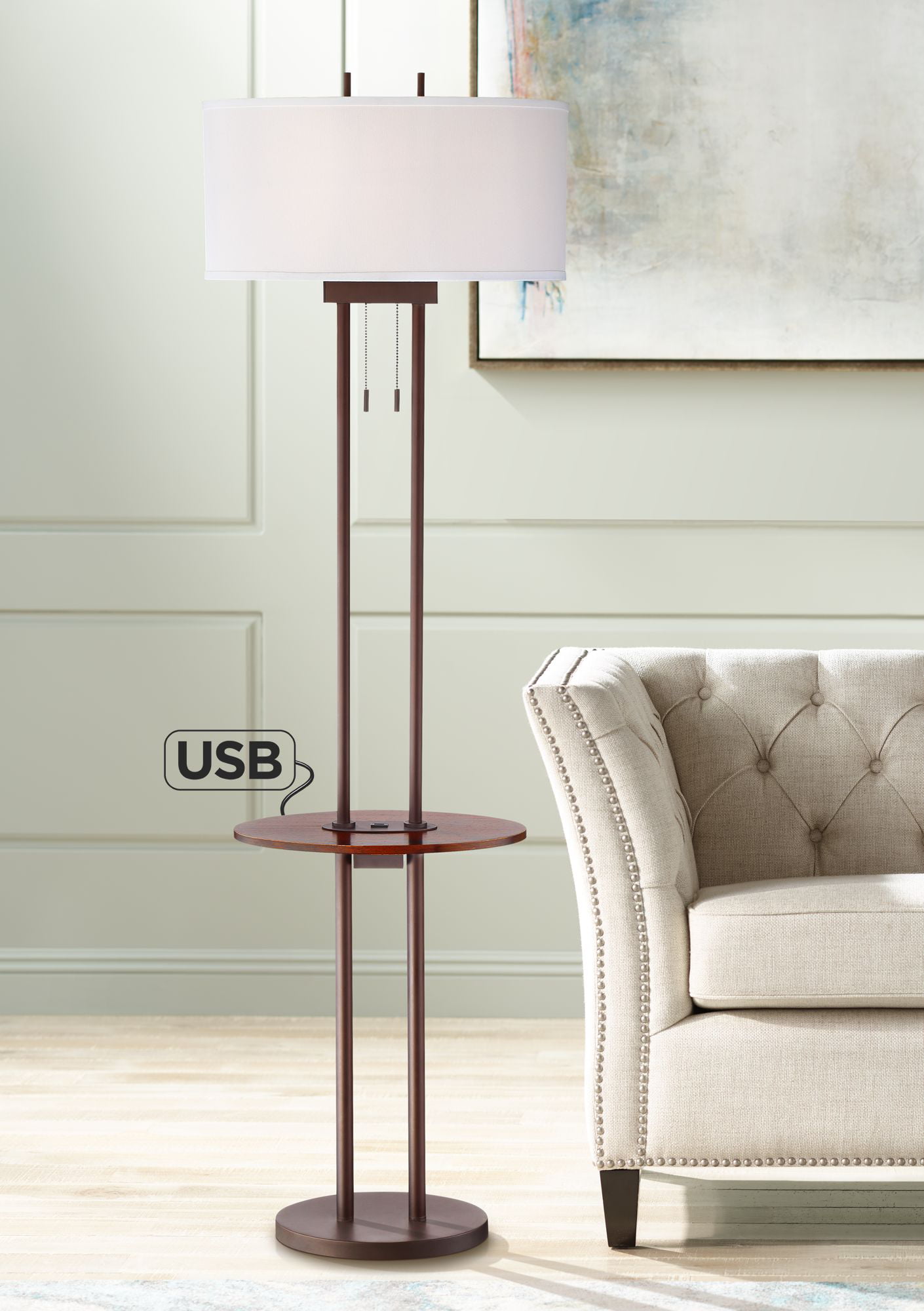 Possini Euro Design Modern Floor Lamp, Vogue Floor Lamp With Tray Table And Usb Port
