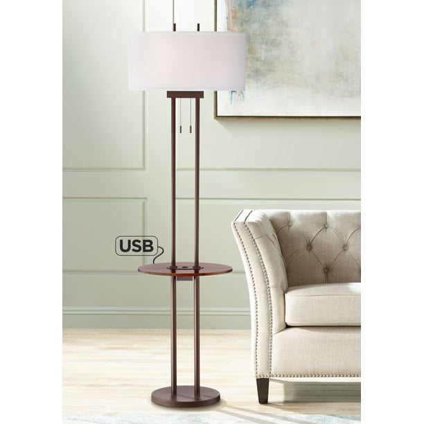 Franklin Iron Works Modern Industrial, Jobe Industrial Floor Lamp With Tray Table And Usb Ports