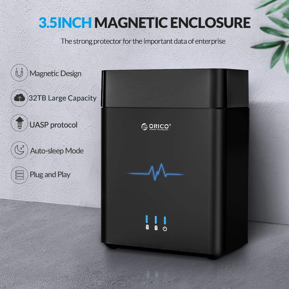ORICO 2 Bay External Hard Drive Enclosure 3.5" HDD Enclosure up to 2*18TB 5Gbps USB 3.1 Type-C to Sata Hard Drive Docking Station USB C Hard Drive Case with 12V/4A Adapter