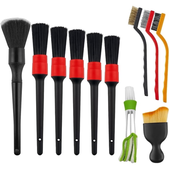 11PCS Car Detailing Brush Set, Soft Boar Hair Vehicle Interior Exterior Detail Cleaning Brush, Automotive Detailing Cleaner Kit for Wheel, Air Vent, Seat, Universal for Most Vehicles
