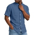 thumbnail image 4 of Jovrlynd Mens Button Down Short Sleeve Shirt Cotton Linen Summer Shirts with Pockets Fashion Casual Business Shirt, S-2XL, 4 of 8