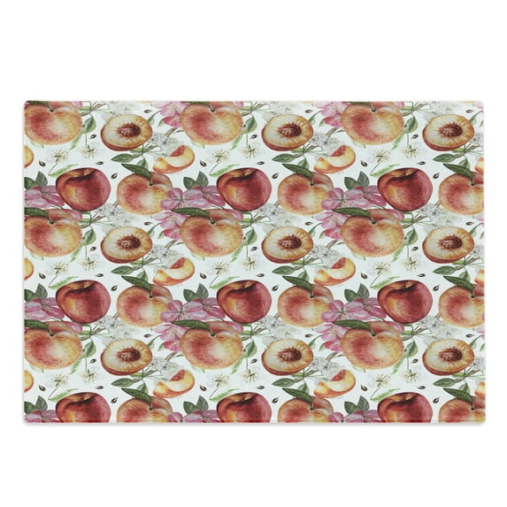 Peach Cutting Board, Exotic Lively Summer Yard Theme with Ripe Juicy Fruits Flowers Botany and Gardening, Decorative Tempered Glass Cutting and Serving Board, Large Size, Multicolor, by Ambesonne