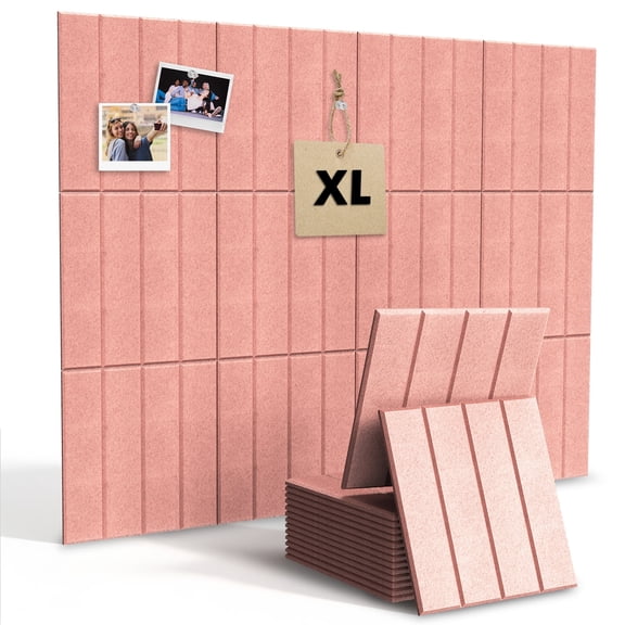 Felt Bulletin Board Tiles Large 48" x 36" Cork Board Alternative-12 Pack with 60 Adhesive Tabs, Thick Slat Wall Panels for Office Decor, Push Pin Board Wall Organizer Alternative -Pink