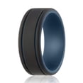 thumbnail image 2 of Anillo de bodas de silicona ROQ Colección Duo 2 líneas finas Azul-Negro para hombre 8 mm, 2 of 2