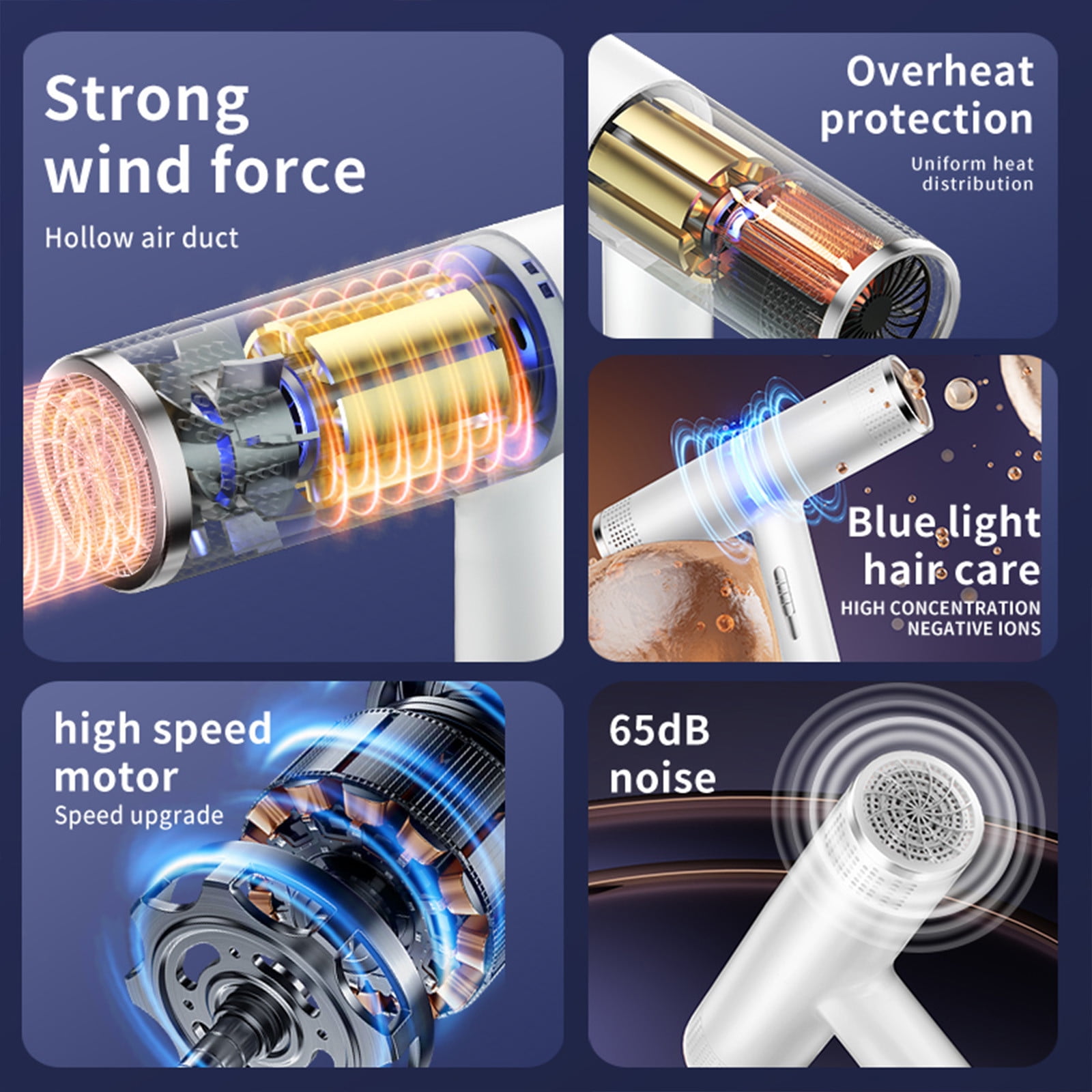 Ionic Hair Dryer, High Power Blow Dryer with Concentrator Nozzle, 3 Speed 3 Heat Settings, Lightweight Travel Design, Fast Drying, Overheat Protection, Salon Styler