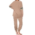 thumbnail image 4 of yardsong Lounge Outfits for Women 2 Piece Sweatsuit Outfit Fall Long Sleeve Leopard Patchwork Long Sleeve and Sweatpants Tracksuit Travel Workout Jogger Sets, 4 of 7
