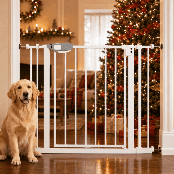 LAIJAUR Safety 31" Extra Tall Baby Gate for Doorways & Bottom of Stairs, Pressure Mounted Walk Through Gate for Baby & Dogs & Pets Easy Install White