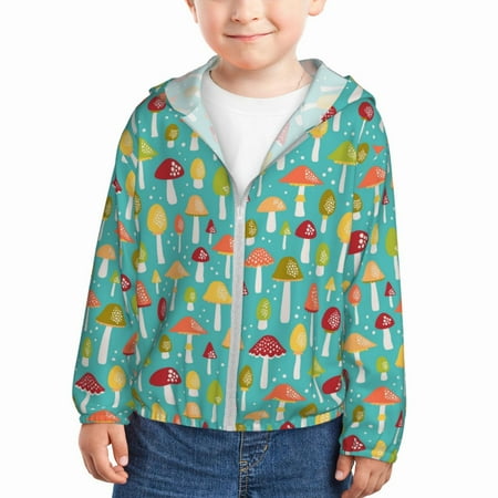 

Gaeub Mushrooms Print Athletic Sun Protection Hoodie for Kids Long Sleeve Outdoor UV Shirt Running Fishing Top for Boys Girls-5 Years