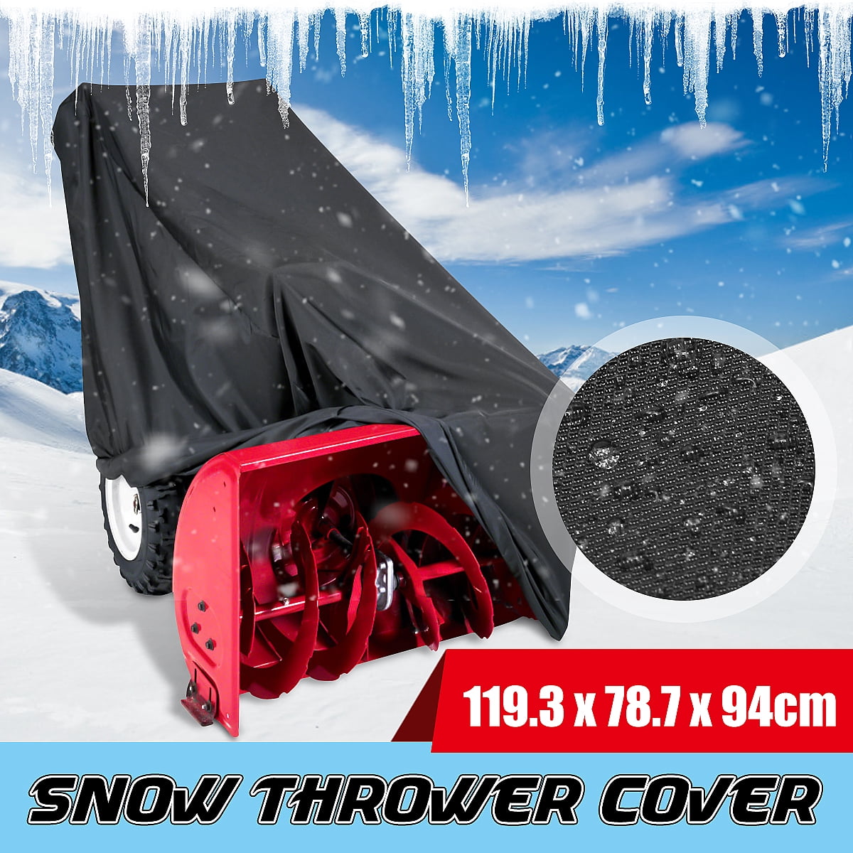Black Waterproof Snow Thrower Snowblower Cover Polyester Fabric AntiUV