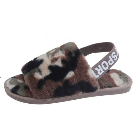 

Haute Edition Women s Open Toe Furry House Slippers with Elastic Strap