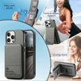 thumbnail image 4 of For iPhone 13 Wallet Phone Case,PC + PU Leather + TPU Hybrid Design,With Card Slots,Diagonal Fabric Pattern,Back Flip Kickstand,Shockproof Rugged Dropproof Phone Case,Gray, 4 of 9