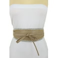 thumbnail image 3 of Women Camel Beige Wrap Around Wide Waistband Tie Kimono Belt S M, 3 of 12