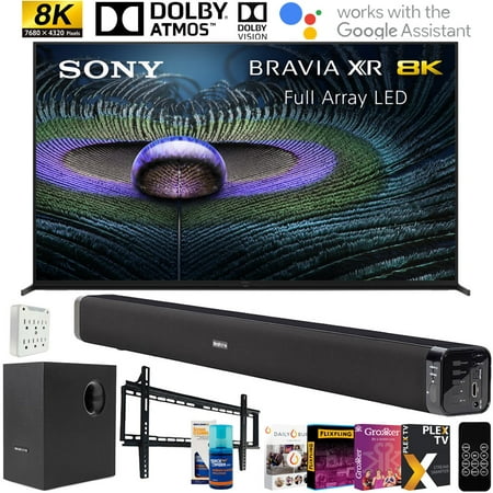 Sony Z9J Bravia XR Master Series - 8K LED HDR 75" Smart TV (2021 Model) - XR75Z9J with Deco Gear Soundbar and Subwoofer Bundle Plus Complete Mounting and Streaming Kit for X80J Series (KD75X80J)