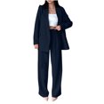 thumbnail image 3 of QATAINLAV Womens Blazer 2 Piece Outfits Business Work Dressy Casual Suit Set with Pocket Long Sleeve Blazers and Wide Leg Dress Pants Sets, Dark Blue, M, 3 of 8