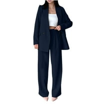 qolati Womens Fall 2 Piece Blazer Sets Open Front Blazers and Wide Leg Pants Office Work Fashion Outfits Business Dressy Causal Suits Set Dark Blue S 4