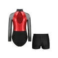 thumbnail image 2 of iiniim Gymnastics Leotards for Girls Dance Long Sleeve Unitards Sparkly Bodysuit with Shorts Outfits Red&Black 6, 2 of 7
