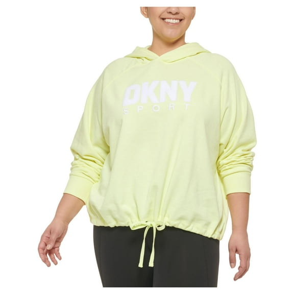 DKNY Sport Womens Plus Hoodie Fitness Logo Sweatshirt Lemon Tart 1X