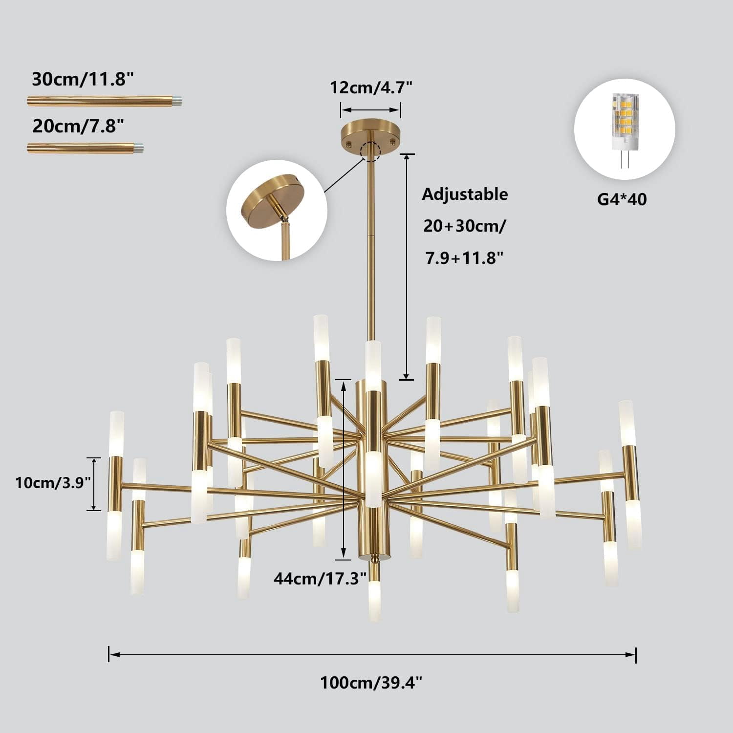 KCO Lighting Mid Century Modern Chandelier, Brass Gold Chandelier Light Fixture, Vintage Bedroom Sputnik Ceiling Light