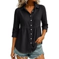 thumbnail image 6 of Feancey Womens Peplum Button Down Shirt Cotton Linen 3/4 Sleeve Collared Shirts Loose Fit Casual Babydoll Tops 2026 Fall Fashion Black L, 6 of 7