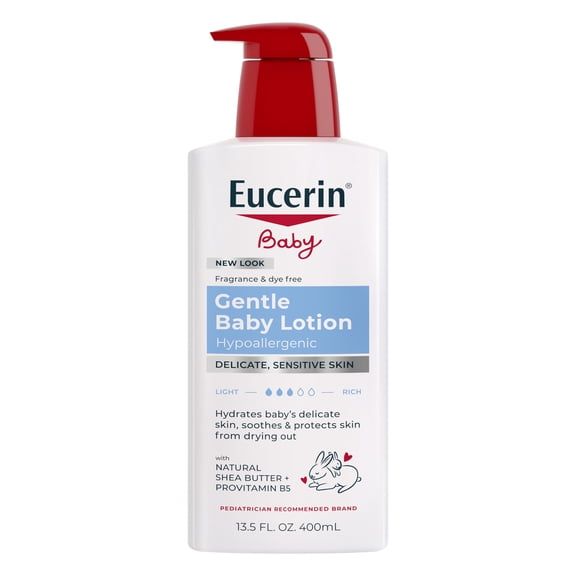Eucerin Baby Lotion with Provitamin B5 and Shea Butter, Hypoallergenic, Fragrance Free, 13.5 fl oz