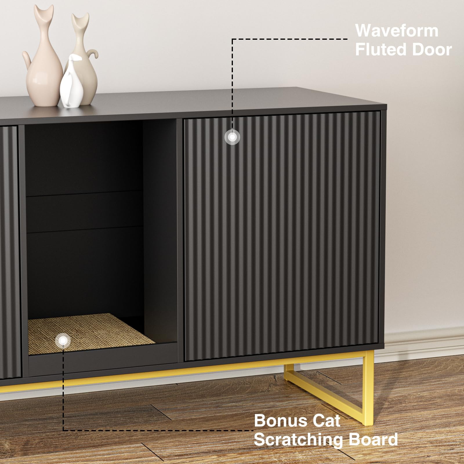 VEANERWOOD Cat Litter Box Enclosure with Hidden Entry and Two Cabinet Doors, Multi-Functional Cat Washroom
