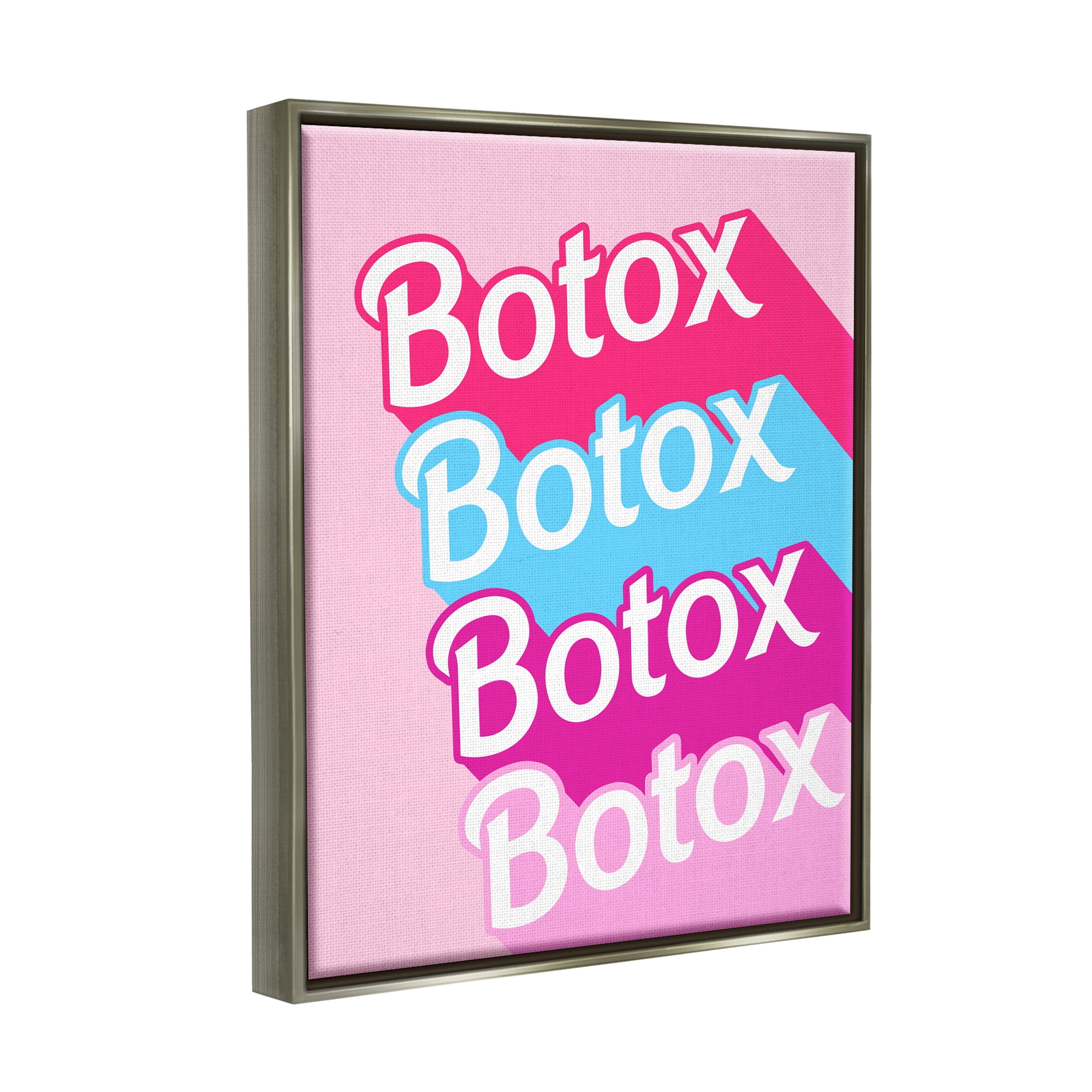Stupell Industries Pink & Blue Botox Phrase Inspirational Painting Gray Floater Framed Art Print Wall Art, 17 x 21