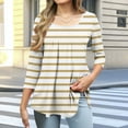 thumbnail image 2 of aidice Shirts for Women Round Neck 3/4 Sleeve Ruched Striped Casual Comfy Fitting Curved Hem T Shirts, 2 of 6