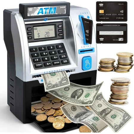 Kids Bank ATM Piggy Bank for Kids - Electronic Digital Money Counter with Code Lock - Mini ATM Machine for Real Money - Smart Savings Bank with LCD Display