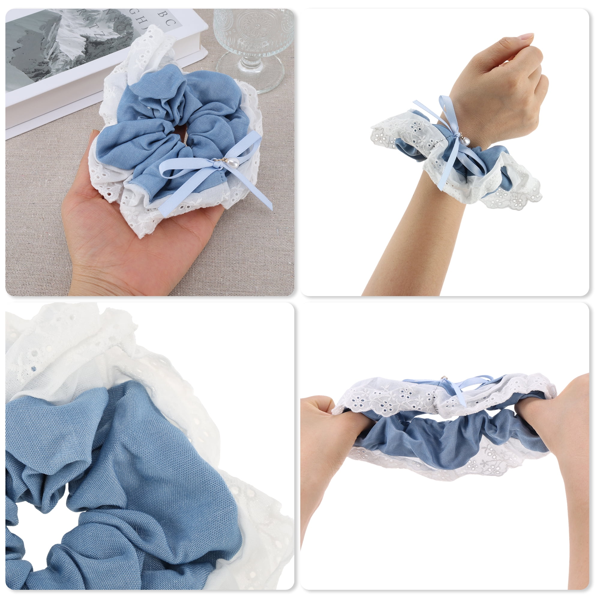 Unique Bargains Denim Hair Ties All Occasions Hair Types 1 Pc Light Blue, White