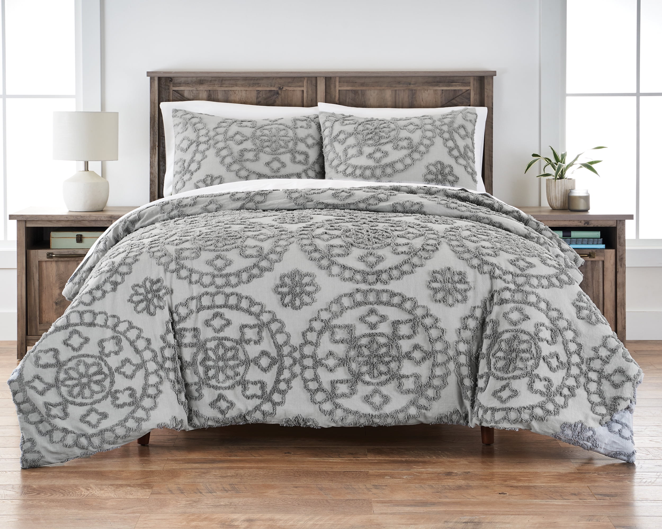 Better Homes And Gardens Tufted Global Grey 3 Piece Comforter Set King Walmart Com Walmart Com