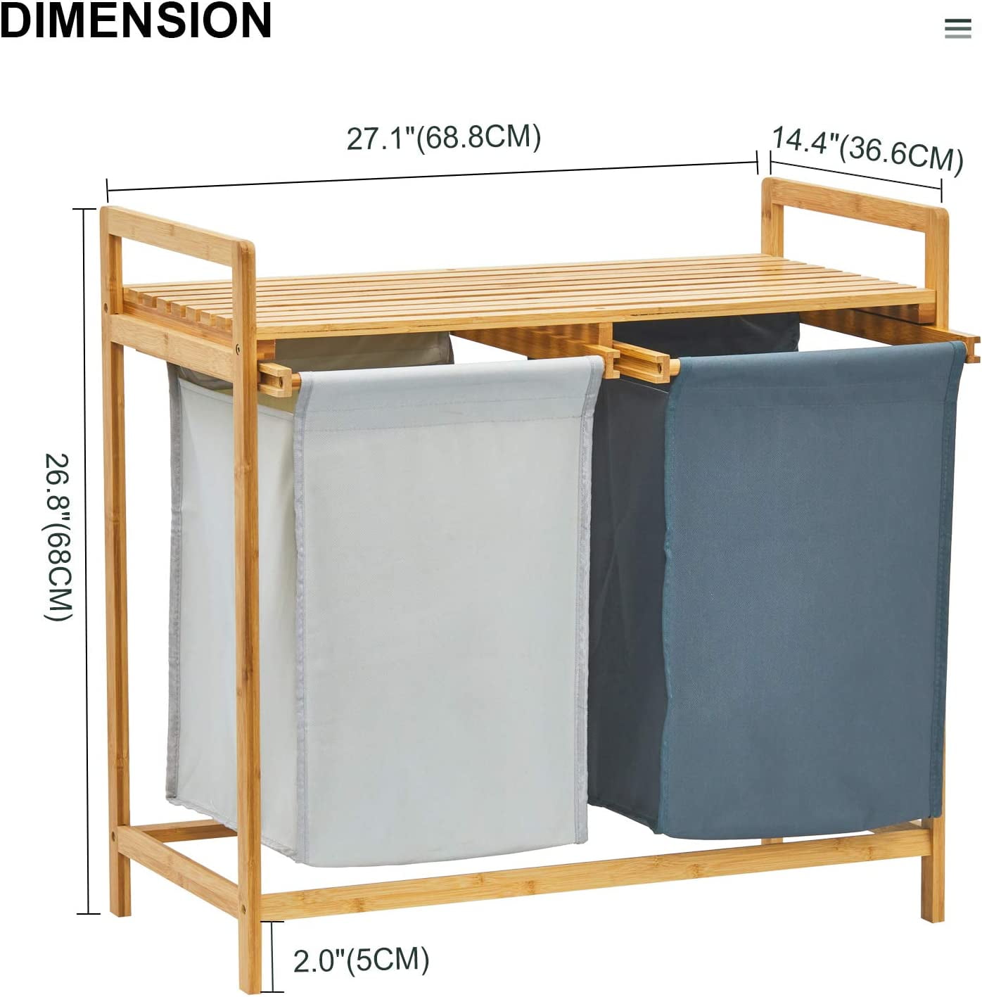 Buy Bamboo Laundry Hamper and Shelf, Dual Compartments Laundry Basket