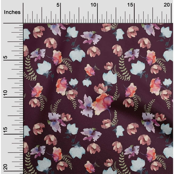 oneOone Viscose Jersey Wine Fabric Flower & Leaves Watercolor Dress Material Fabric Print Fabric By The Yard 60 Inch Wide