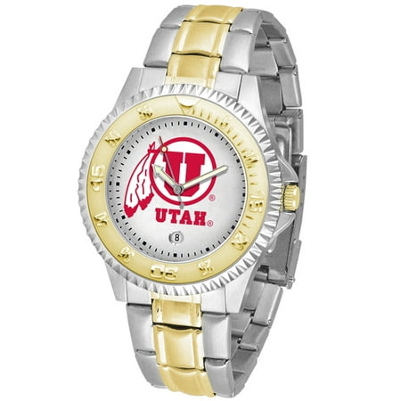 Utah Utes Competitor Steel Watch - Linkswalker Mens Utah Utes Competitor Two Tone Watch