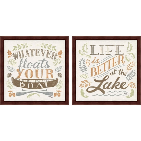 Great Art Now Lake Life Green B by Wellington Studio, 2 Piece Framed Art Set Each 13.25"W x 13.25H