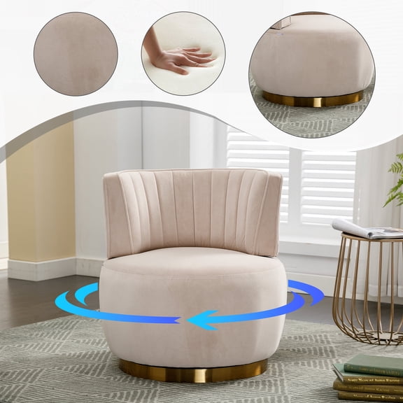 FFZ 360 Degree Swivel Cuddle Barrel Accent Sofa Chair with Fluffy Velvet Fabric, Beige