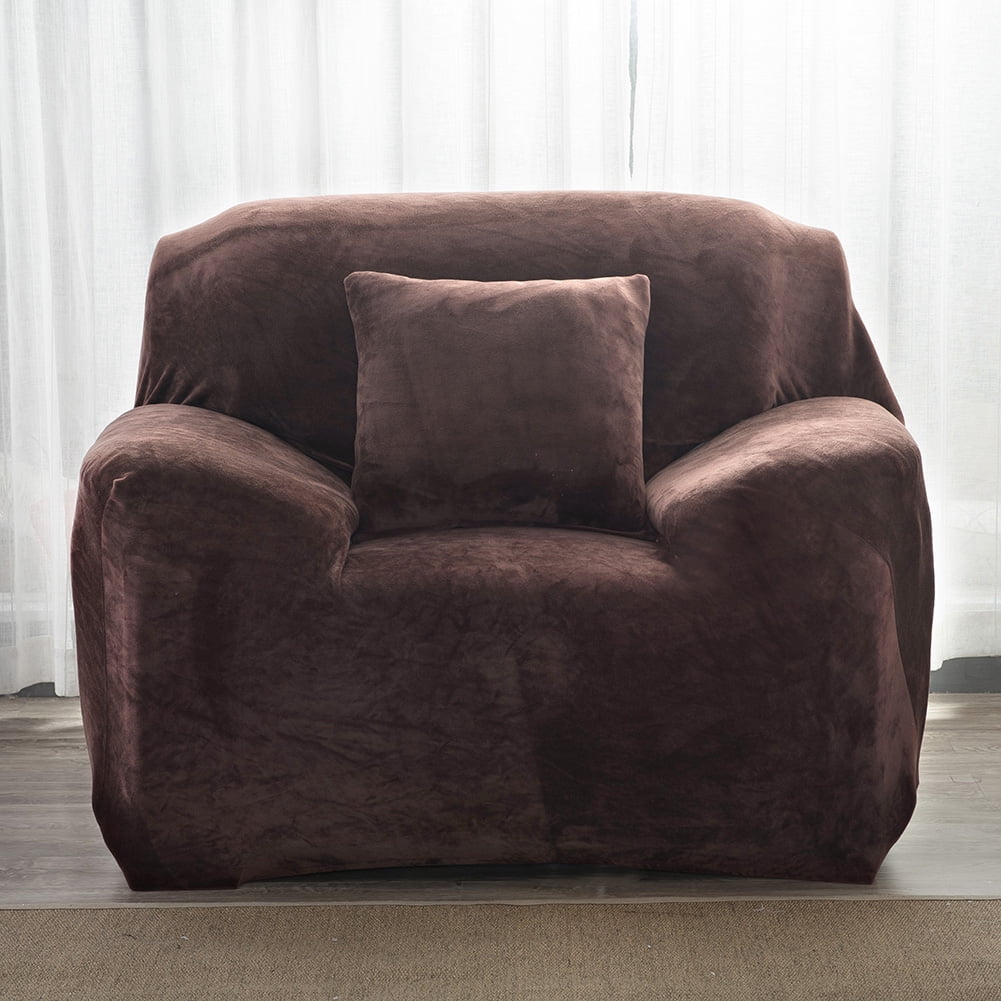 CJC Sofa Cover Plush Stretch 1 2 3 4 Seater Sofa Slipcover Chair Loveseat Couch Cover Furniture Protector Cover with 1 Pillowcase (1 Seater, Brown)