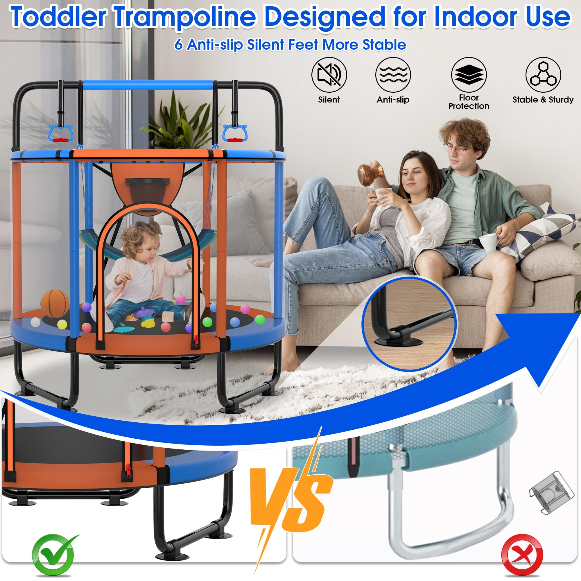 Cochan Trampoline for Kids 4.5FT 500LBS Toddler Trampoline with Enclosure Net and Handlebar, Mini Small Kids Trampoline for Age 1-6, Birthday Gift for Kids