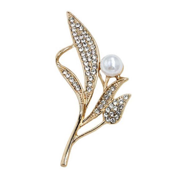 fuxzkrlz Ear of Wheat Faux Pearl Brooch, Rhinestone Leaf Alloy Lapel Pin, Sweater Cardigan Coat Business Suit Clothing Accessories, Fashion Jewelry