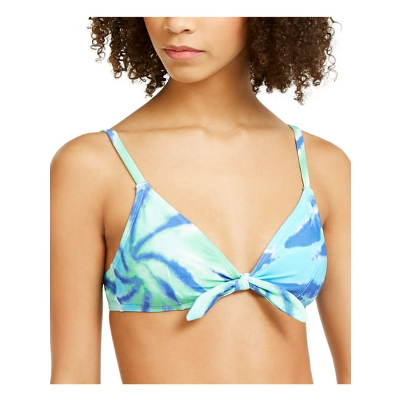 TOMMY HILFIGER Women's Green Tie Dye Stretch Removable Cups Tie-Front Lined Adjustable Deep V Neck Swimsuit Top XL