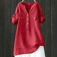 thumbnail image 5 of Women's Short Sleeve T-shirt Women'S Relaxed Fit Linen Shirt - Button Down Casual Blouse,Red Women's Short sleeve T-shirt 2XL, 5 of 7