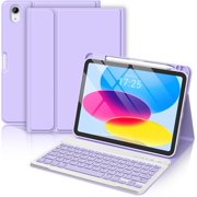 for ipad A16 11th 10th Generation Case with Keyboard, Folio Cover | Wireless Keyboard Cover for Office and Study, Detachable Keyboard for iPad A16 11 th/10th Gen with Pencil Holder, Purple