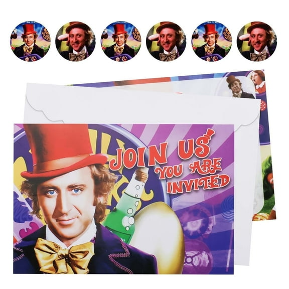 16 - piece set of birthday invitations with envelopes and stickers, chocolate factory party invitation cards, birthday party supplies and decorations